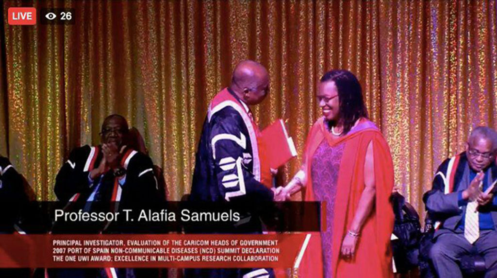 Professor Alafia Samuels Principal Investigator, The George Alleyne Chronic Disease Research Centre, Cave Hill Campus collected the award